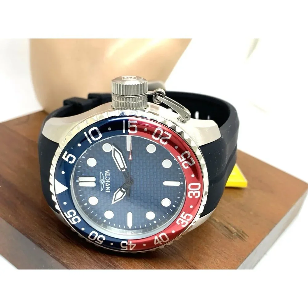 Invicta Mens Watch 35658 Pro Diver Quartz Blue Dial Pepsi Bezel Rubber Band 50mm